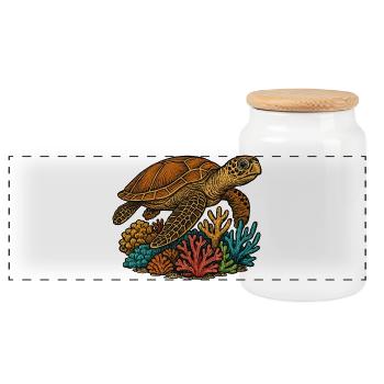 sea turtle - Panoramic Cookie Jar with Wooden Lid - white - Front