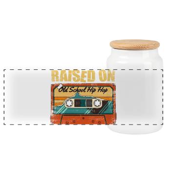 Élevé avec le hip-hop old school des années 80 style rap des années 90 - Boîte à biscuits avec couvercle en bois - blanc - Devant