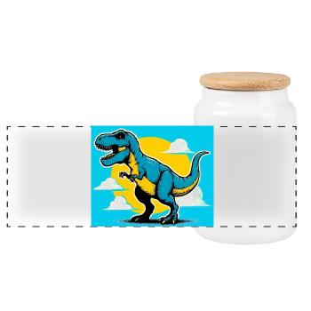 dinosaure - Boîte à biscuits avec couvercle en bois - blanc - Devant