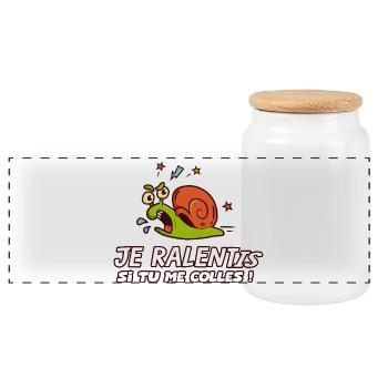 Je ralentis si tu me colles humour vehicule - Boîte à biscuits avec couvercle en bois - blanc - Devant