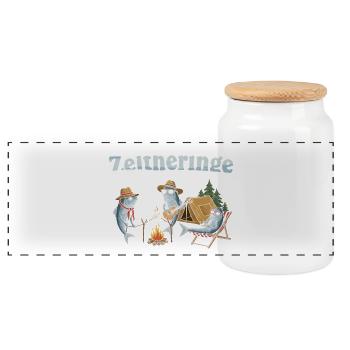Tent pegs for camping adventures - Panoramic Cookie Jar with Wooden Lid - white - Front