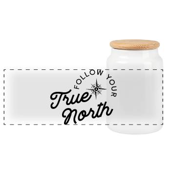 Follow Your True North in black - Panoramic Cookie Jar with Wooden Lid - white - Front