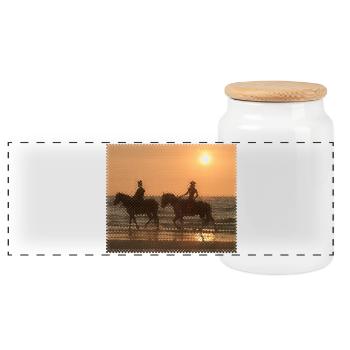 Cavalier au coucher du soleil sur la plage - Boîte à biscuits avec couvercle en bois - blanc - Devant