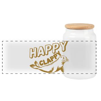 Happy Seal Cartoon Illustration - Panoramic Cookie Jar with Wooden Lid - white - Front