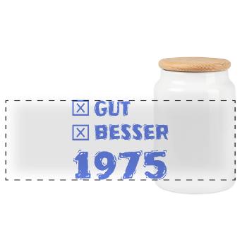1975 - Panoramic Cookie Jar with Wooden Lid - white - Front