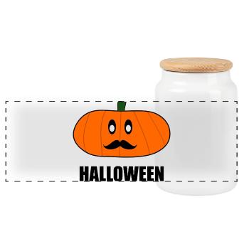 HALLOWEEN. PUMPKIN. HALLOWEEN PUMPKIN - Panoramic Cookie Jar with Wooden Lid - white - Front