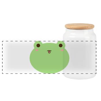 Cute Frog Cartoon Face Design - Panoramic Cookie Jar with Wooden Lid - white - Front