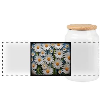 motif floral marguerite jardin hobby design - Boîte à biscuits avec couvercle en bois - blanc - Devant