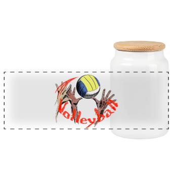 Volleyball - Panorama Keksdose mit Holzdeckel - Weiß - Vorne
