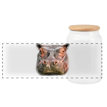 Portrait of a Hippo - Panoramic Cookie Jar with Wooden Lid - white - Front