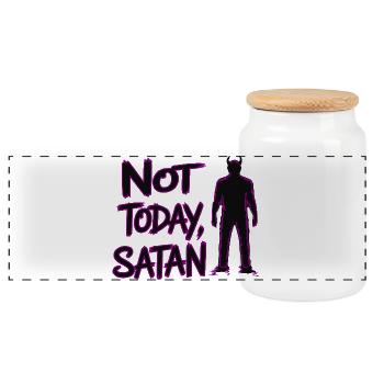 Rebellious Satan Meme Print on T-Shirt - Panoramic Cookie Jar with Wooden Lid - white - Front