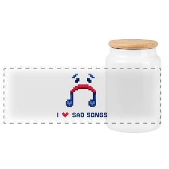 I love Sad Songs Pixel Art - Panoramic Cookie Jar with Wooden Lid - white - Front