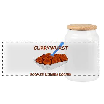 Currywurst - Panoramic Cookie Jar with Wooden Lid - white - Front