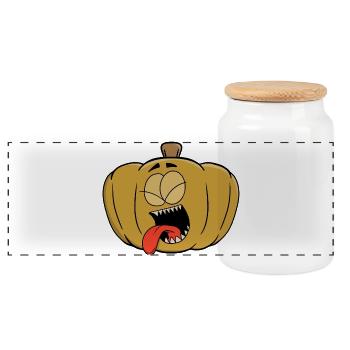 Playful Humorous Halloween Pumpkin - Panoramic Cookie Jar with Wooden Lid - white - Front