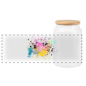 Colorful Paint Splash Design - Panoramic Cookie Jar with Wooden Lid - white - Front