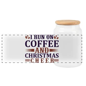 Run on coffee and christmas - Panoramic Cookie Jar with Wooden Lid - white - Front
