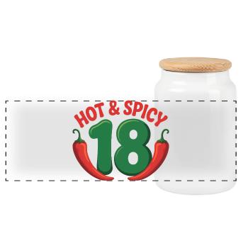 Hot & Spicy 18 – Funny Chili Birthday Shirt - Panoramic Cookie Jar with Wooden Lid - white - Front