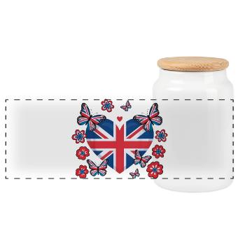 Union Jack Coeur Bloom - Boîte à biscuits avec couvercle en bois - blanc - Devant