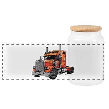 semi-camion flamme rouge illustration - Boîte à biscuits avec couvercle en bois - blanc - Devant