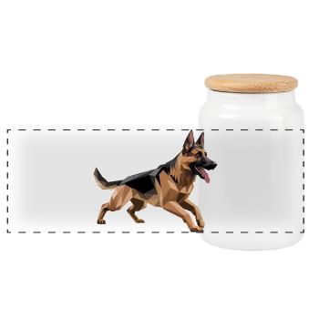 German Shepherd - Cool Low Poly Logo - Panoramic Cookie Jar with Wooden Lid - white - Front