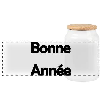 HAPPY NEW YEAR. NEW YEAR'S EVE. BEST WISHES - Panoramic Cookie Jar with Wooden Lid - white - Front
