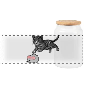 Katz-und-Maus-Spiel - Panorama Keksdose mit Holzdeckel - Weiß - Vorne