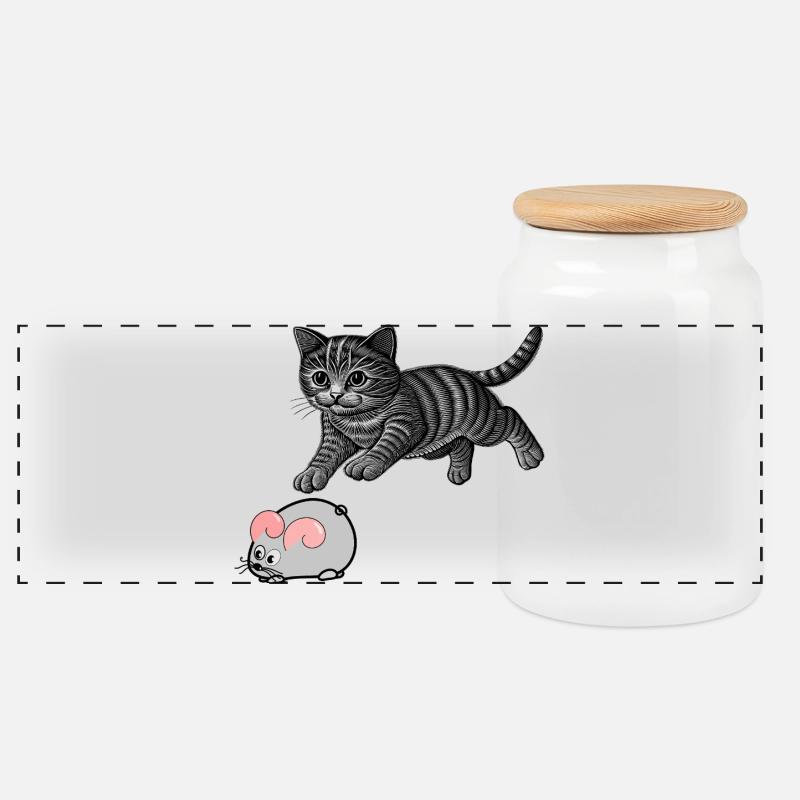 Katz-und-Maus-Spiel - Panorama Keksdose mit Holzdeckel - Weiß