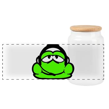 Frosch Gamer Headset Nerd zocken Kopfhörer Spielen - Panorama Keksdose mit Holzdeckel - Weiß - Vorne