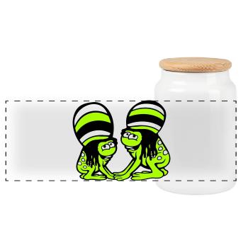 2 Frogs Reggae Music Rasta Hair Hat Jamaica - Panoramic Cookie Jar with Wooden Lid - white - Front