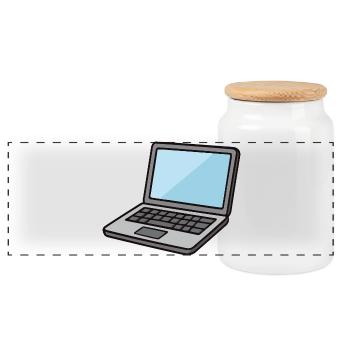  Laptop-Illustration Blau - Panorama Keksdose mit Holzdeckel - Weiß - Vorne