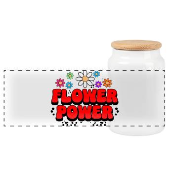 Flower Power Retro Pop - Panoramic Cookie Jar with Wooden Lid - white - Front