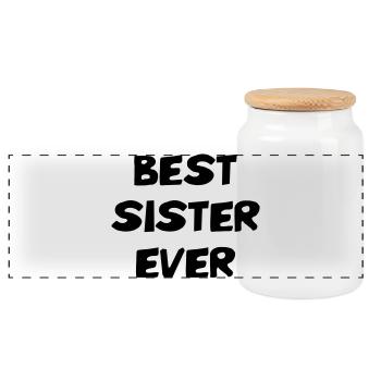 Best Sister Ever - Meilleure Sœur - Panoramic Cookie Jar with Wooden Lid - white - Front