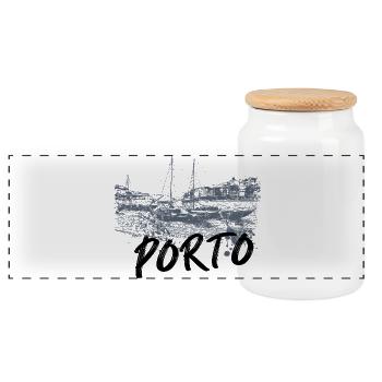 Porto Douro bateaux rabelo monochrome - Boîte à biscuits avec couvercle en bois - blanc - Devant