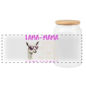 Bald Mama LAMA MAMA SPUCKT NICHT SCHIESST BLICKE - Panorama Keksdose mit Holzdeckel - Weiß - Vorne