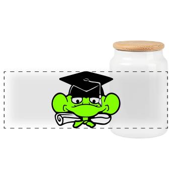 Frosch Schulabschluss Abitur bestanden College süß - Panorama Keksdose mit Holzdeckel - Weiß - Vorne