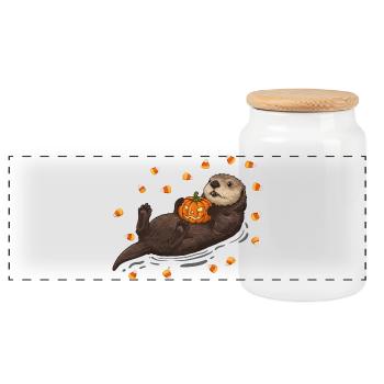 Verspielter Otter mit Kürbis - Panorama Keksdose mit Holzdeckel - Weiß - Vorne