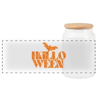 Halloween Glitzer Fledermaus Design - Panorama Keksdose mit Holzdeckel - Weiß - Vorne