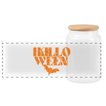 Halloween Orange Fledermaus Silhouette - Panorama Keksdose mit Holzdeckel - Weiß - Vorne