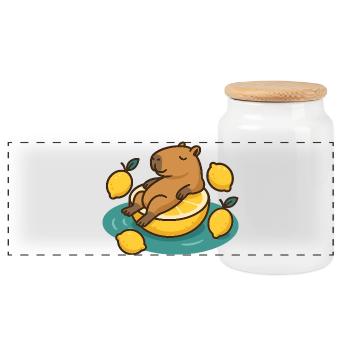Chillendes Capybara auf Zitrone Cartoon - Panorama Keksdose mit Holzdeckel - Weiß - Vorne