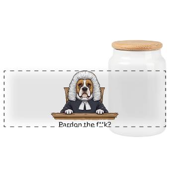 Bulldog Juge Dessin animé Pardon the Fuck - Boîte à biscuits avec couvercle en bois - blanc - Devant