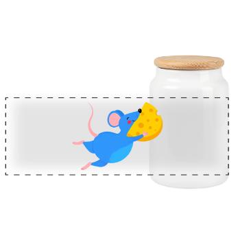 Happy Blue Mouse & Yellow Cheese - Panoramic Cookie Jar with Wooden Lid - white - Front