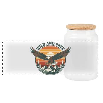 Eagle Wild and Free Retro Vintage Nature Motif - Panoramic Cookie Jar with Wooden Lid - white - Front