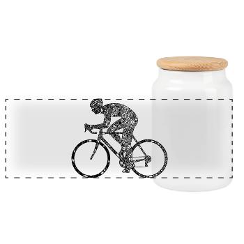 Cyclist Bike Illustration Bicycle - Panoramic Cookie Jar with Wooden Lid - white - Front