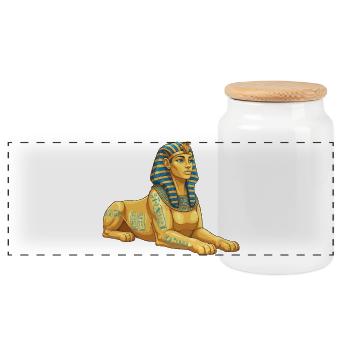 Golden Sphinx with hieroglyphics - Panoramic Cookie Jar with Wooden Lid - white - Front