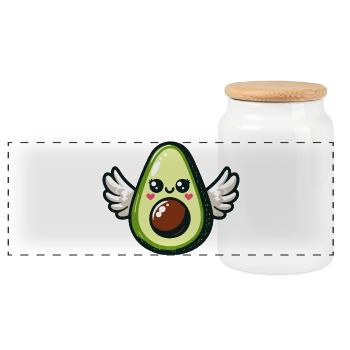 Kawaii Winged Avocado - Panoramic Cookie Jar with Wooden Lid - white - Front