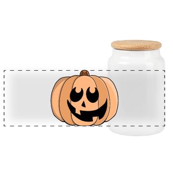 Playful Pumpkin Grin - Panoramic Cookie Jar with Wooden Lid - white - Front