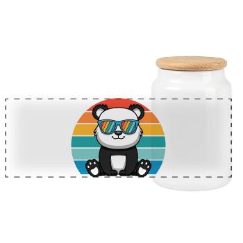 Asian Panda Bear Retro Sunglasses Panda - Panoramic Cookie Jar with Wooden Lid - white - Front