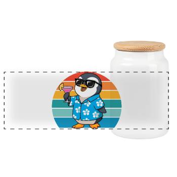 Retro Penguins Sunglasses Cool Penguin - Panoramic Cookie Jar with Wooden Lid - white - Front