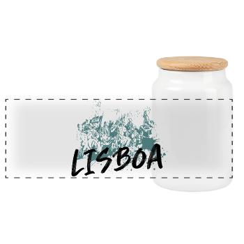 Monument Discoveries Lisbon blue illustration - Panoramic Cookie Jar with Wooden Lid - white - Front