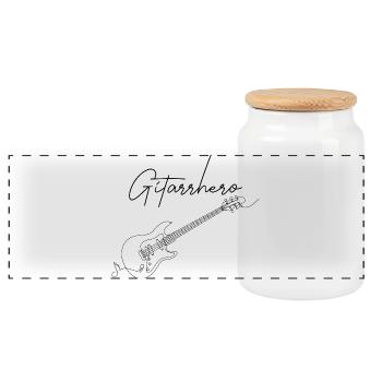 Gitarre Linienkunst Gitarrhero Gitarrenkünstler - Panorama Keksdose mit Holzdeckel - Weiß - Vorne